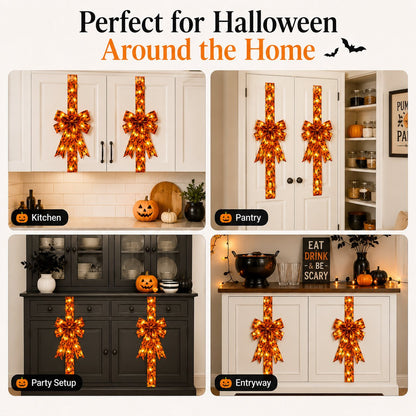 Halloween Cabinet Door Bow Ribbon Decorations - Oversized Pumpkin & Skull Wraps