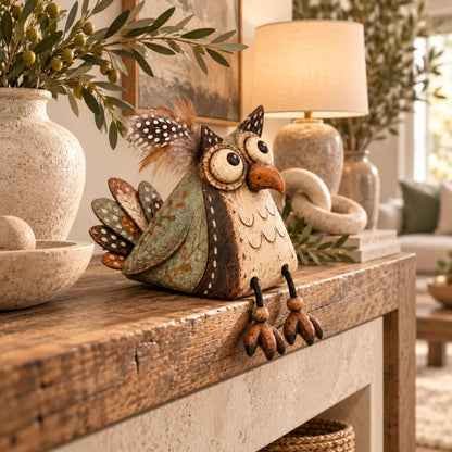 🦉🍂 Rustic Owl Shelf Sitter Decor with Dangling Legs🤎