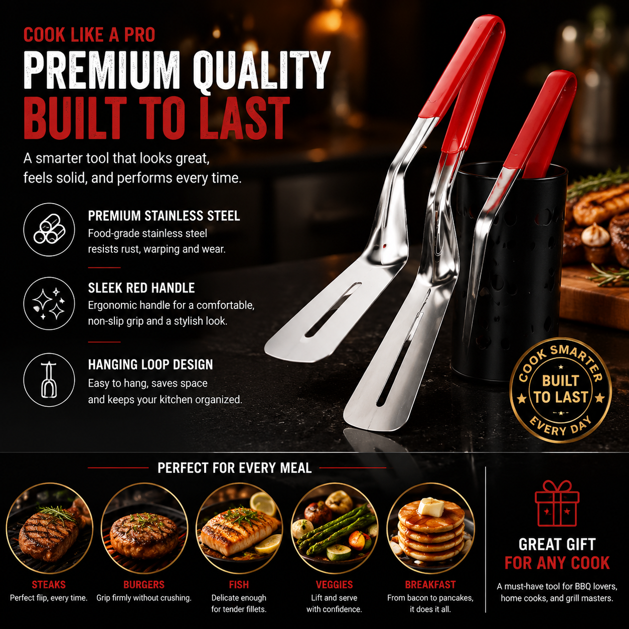 🍳 2PCS Stainless Steel Grill Clamp Spatula