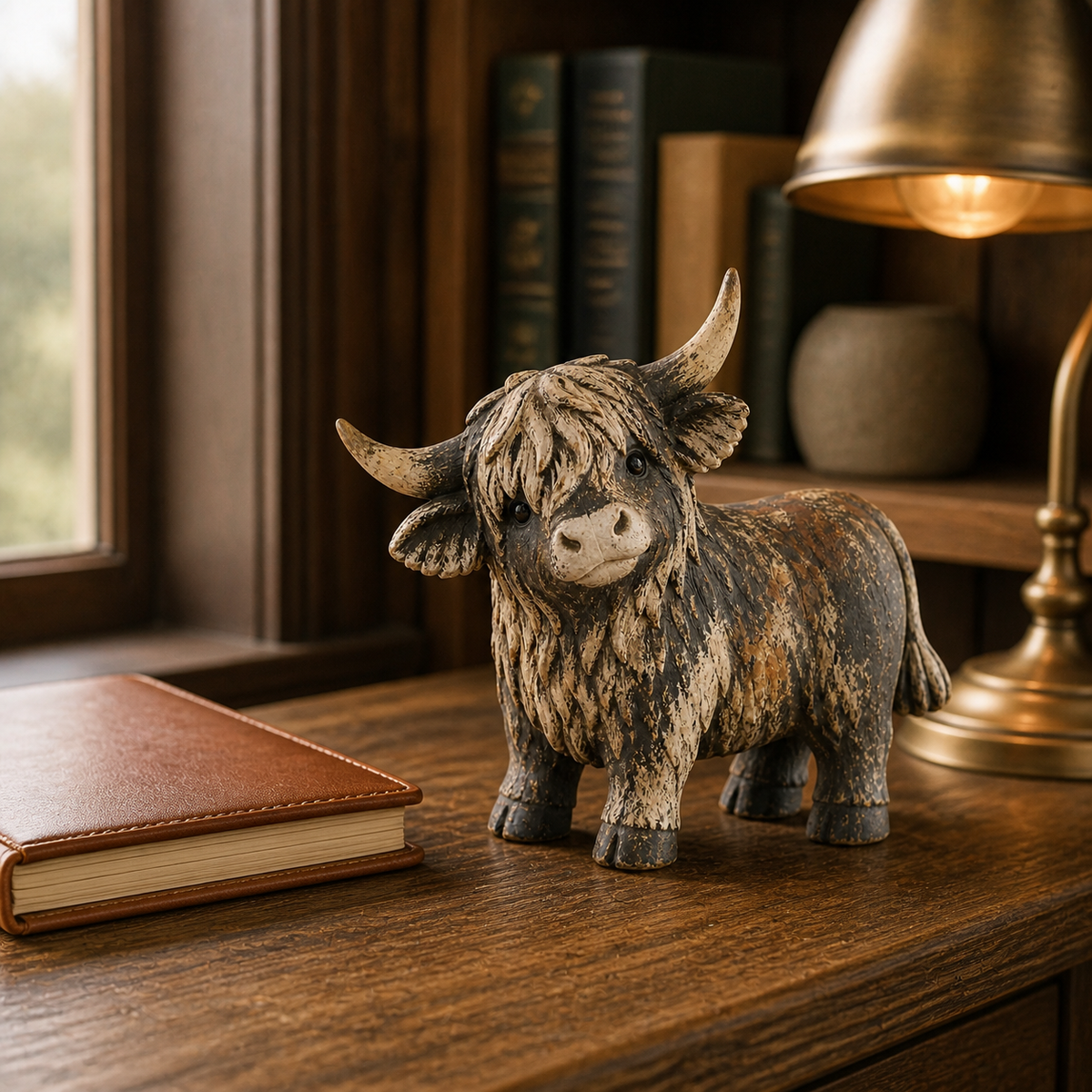 🐮 Rustic Highland Cows Figurine – Charming Farmhouse Tabletop Decor