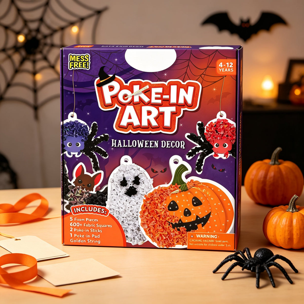 👻Halloween Poke In Art Kit, Kids Handmade Hanging Decor Craft Set with Pumpkin Ghost Bat Spider