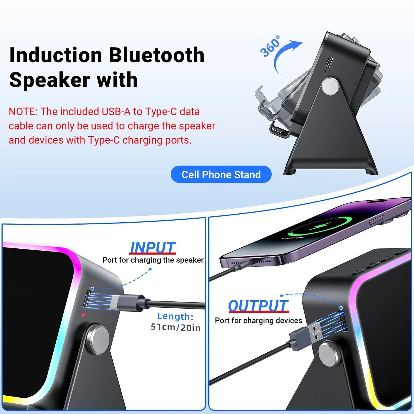 🔥50% OFF🔥 5-in-1 Wireless Speaker – Stereo Sound, RGB Light & Phone Stand