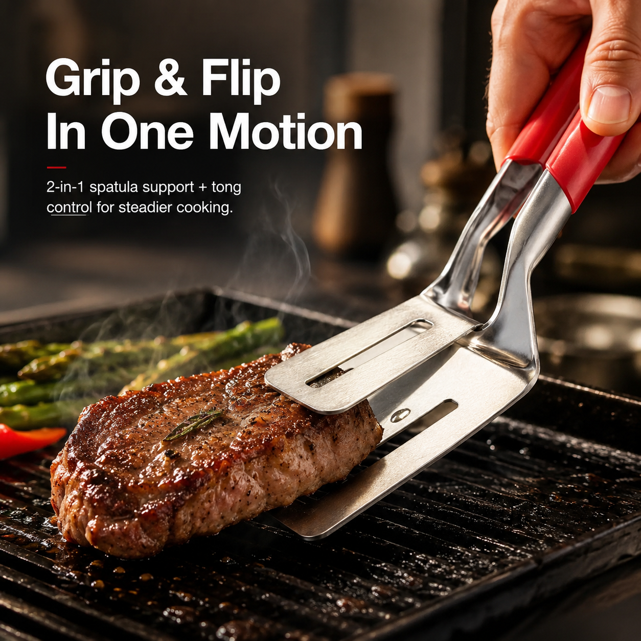 🍳 2PCS Stainless Steel Grill Clamp Spatula
