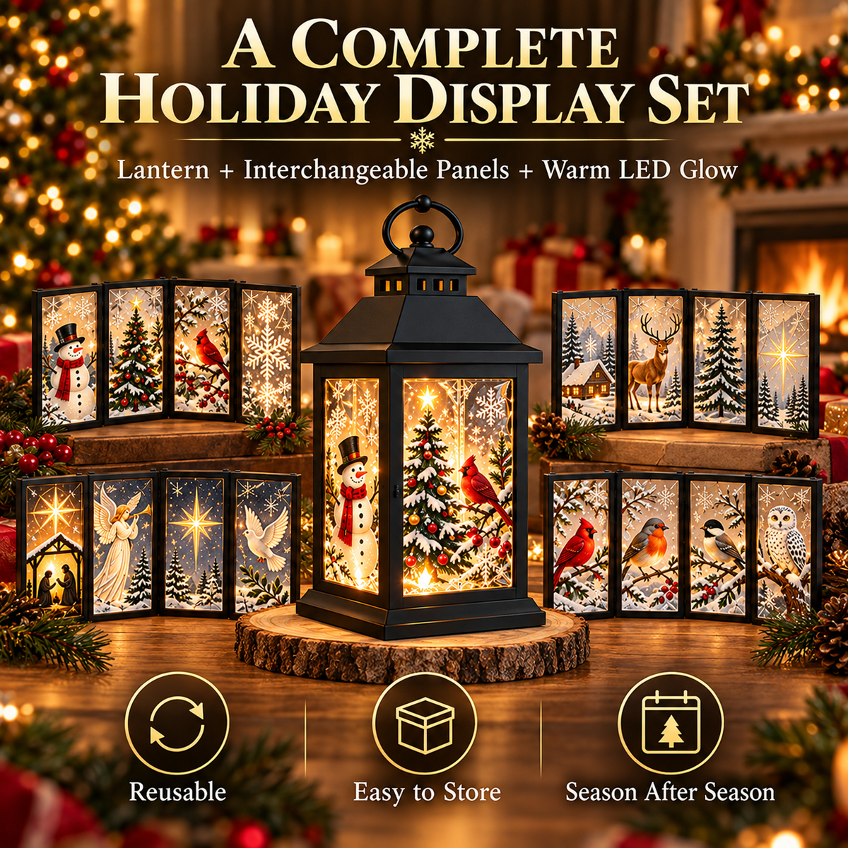 Interchangeable Crystal Lantern – Light-Up Holiday Décor