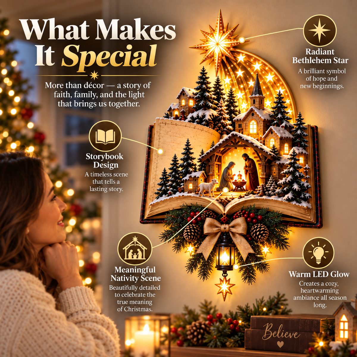 ✨Last Day 49% OFF✨✝️ A Story That Still Shines™ – Lighted Nativity Christmas Wall Decor✨🎄