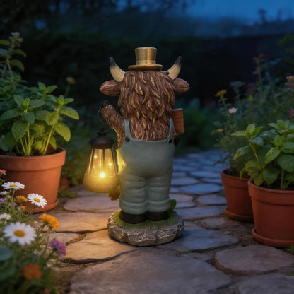 Handcrafted Highland Cow Solar Lantern Statue
