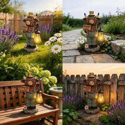 Handcrafted Highland Cow Solar Lantern Statue