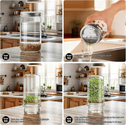 Updated Sprouting Kit - Sprouting Jar Kits, Wide Mouth Quart Mason Jars | Broccoli, Microgreens, Alfalfa Sprout Jar | Perfect for Home Gardeners, Health Enthusiasts & Vegan Diets