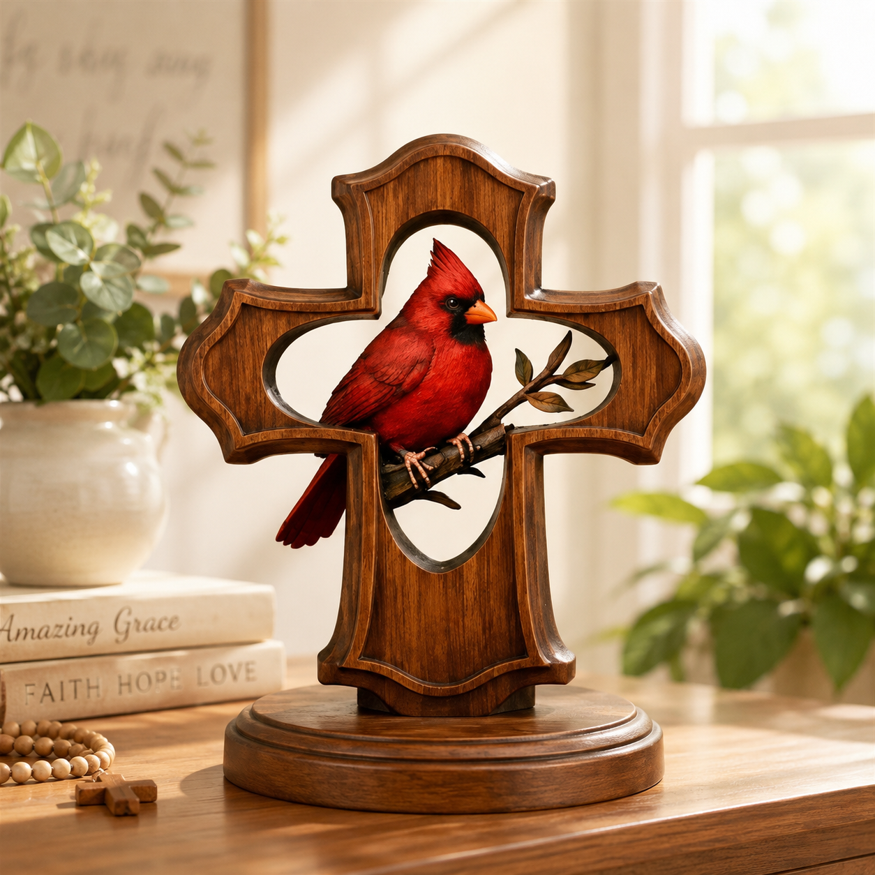 ❤️✝️Handcrafted Cardinal Cross Ornament
