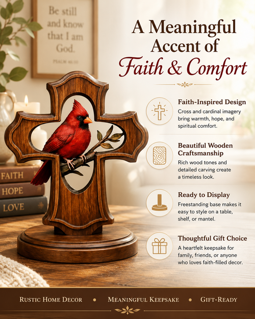 ❤️✝️Souvenir Croix Cardinale avec Cardinal Rouge Un Symbole Significatif de Foi, d'Amour et de Souvenir