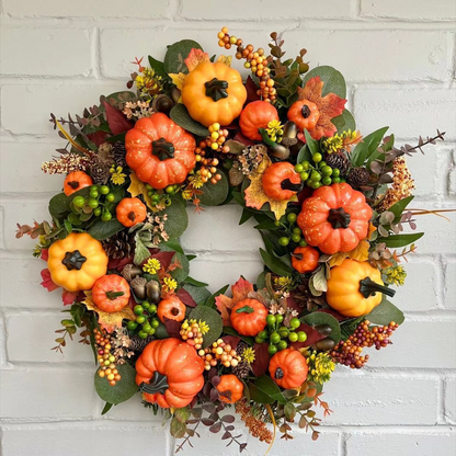 💖Couronne de pivoines et citrouilles d'automne - Couronne toutes saisons