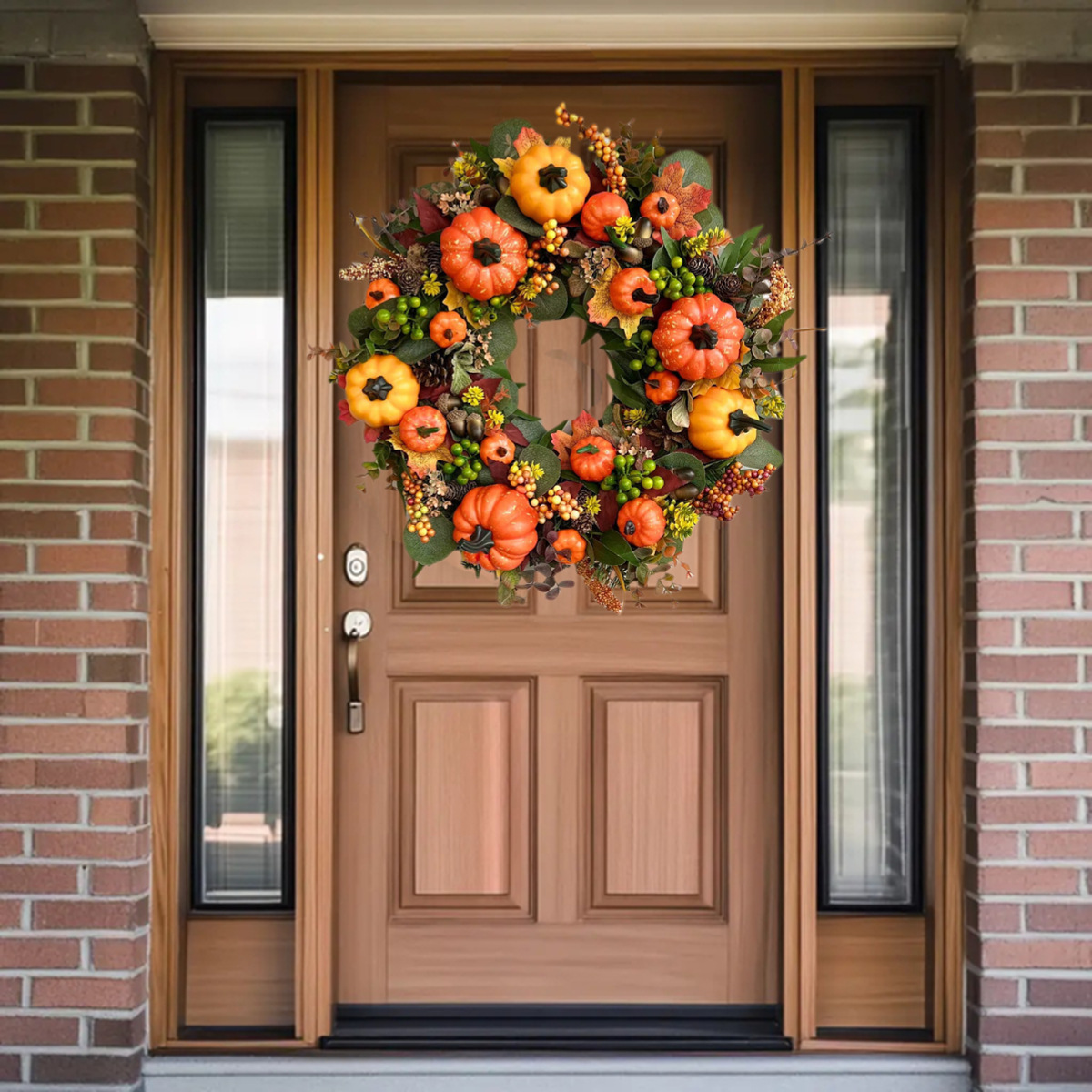 💖Couronne de pivoines et citrouilles d'automne - Couronne toutes saisons