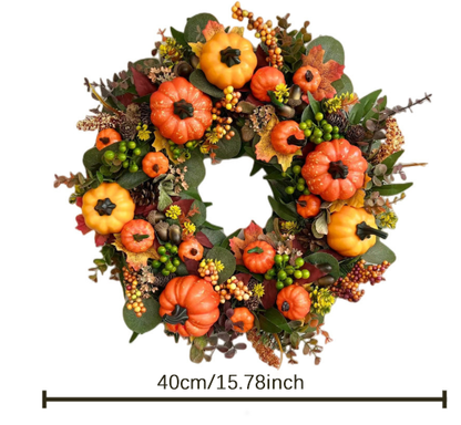 💖Couronne de pivoines et citrouilles d'automne - Couronne toutes saisons