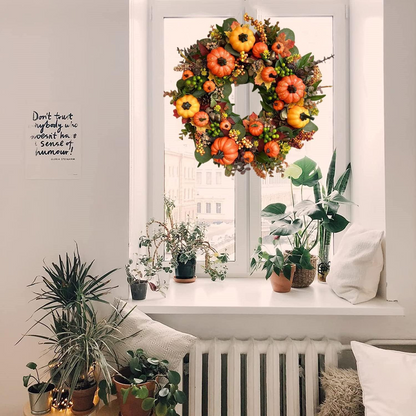 💖Couronne de pivoines et citrouilles d'automne - Couronne toutes saisons