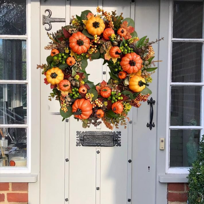 💖Couronne de pivoines et citrouilles d'automne - Couronne toutes saisons