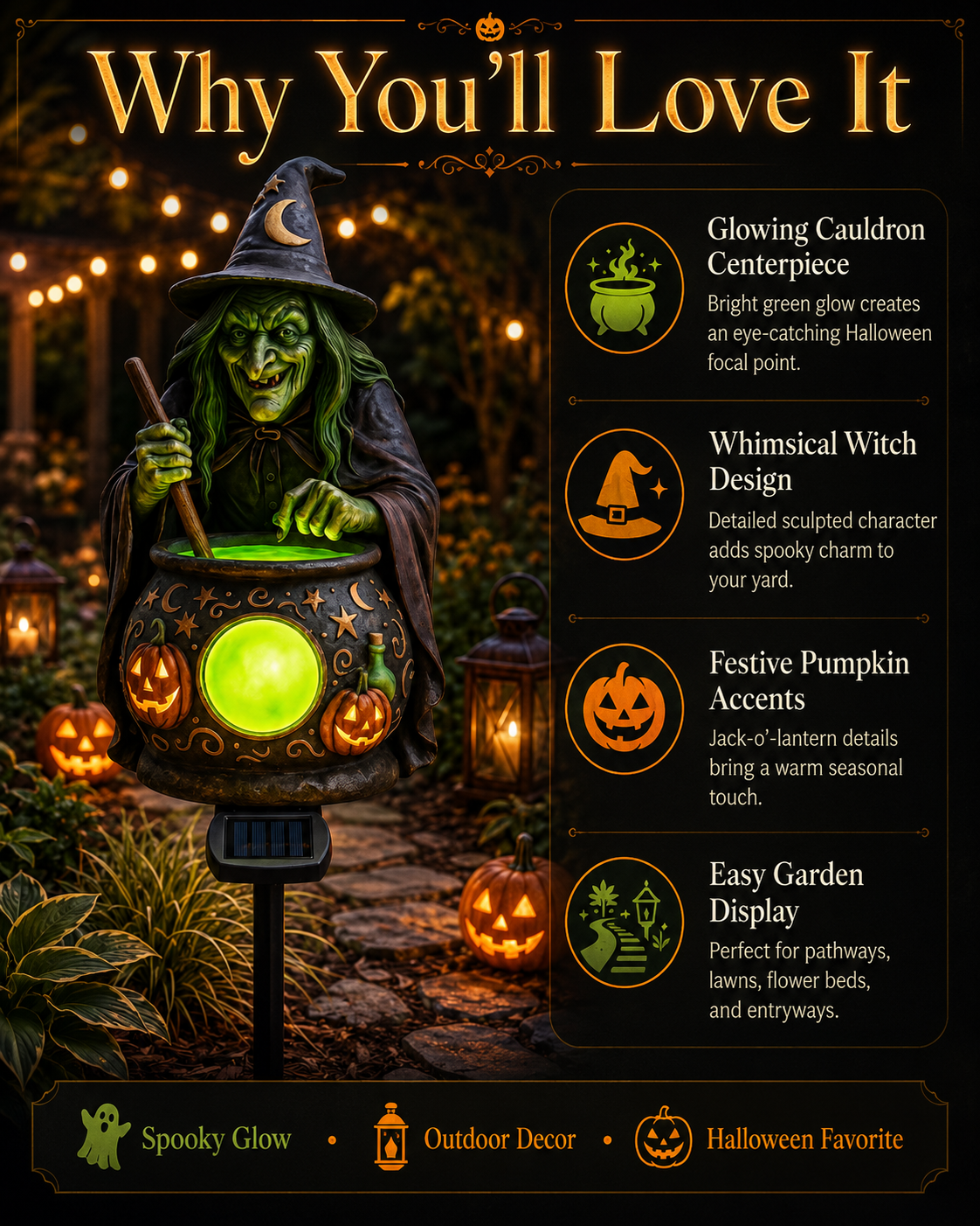 🔥Dernier jour : 47 % de réduction🧙Lumière de Chaudron de Sorcière Solaire pour Halloween