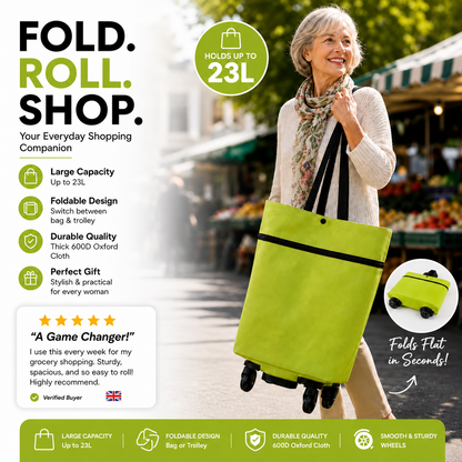 🛒 Chariot de courses pliable 2-en-1 – Sac de courses robuste à roulettes pour supermarché, marché et voyage