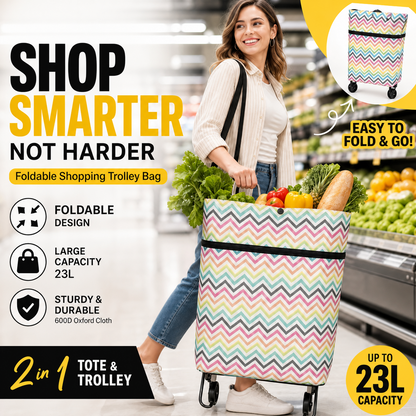 🛒 Chariot de courses pliable 2-en-1 – Sac de courses robuste à roulettes pour supermarché, marché et voyage