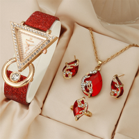 Red Triangle Glam Watch Jewelry Set