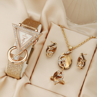 Champagne Gold Triangle Spark Watch Jewelry Set