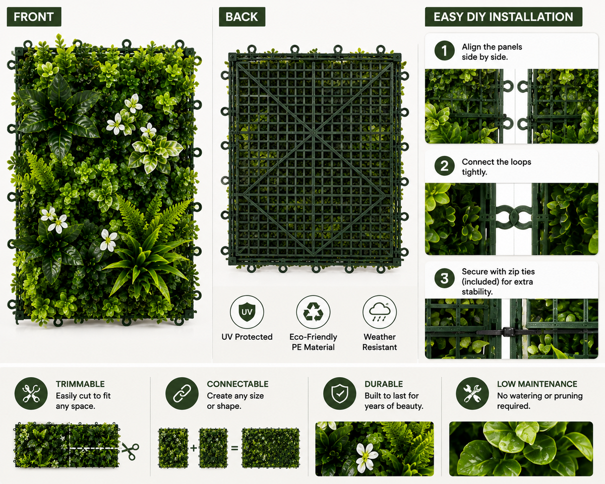Instant Green Wall Makeover Panels – Realistic 3D Faux Greenery for Indoor & Outdoor Spaces