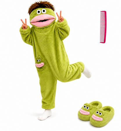 Big Mouth Monster Onesie Pajamas with Large Comb – Oversized Plush Fleece Hooded One Piece for Sleep & Party