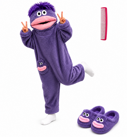 Big Mouth Monster Onesie Pajamas with Large Comb – Oversized Plush Fleece Hooded One Piece for Sleep & Party
