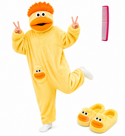 Big Mouth Monster Onesie Pajamas with Large Comb – Oversized Plush Fleece Hooded One Piece for Sleep & Party