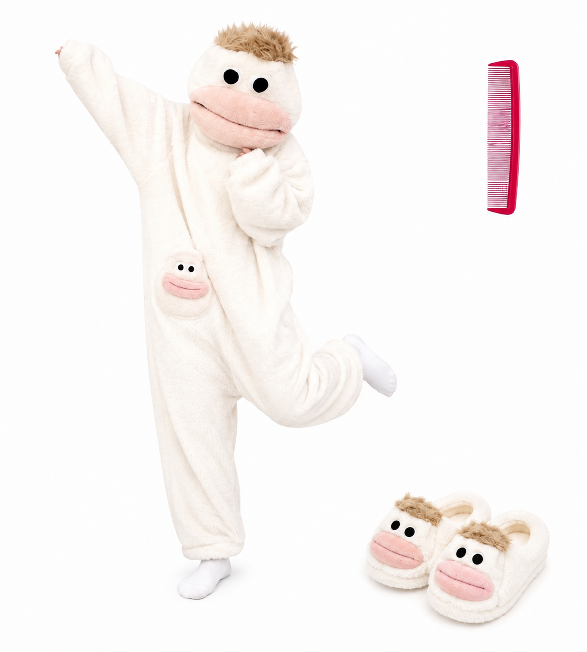 Big Mouth Monster Onesie Pajamas with Large Comb – Oversized Plush Fleece Hooded One Piece for Sleep & Party