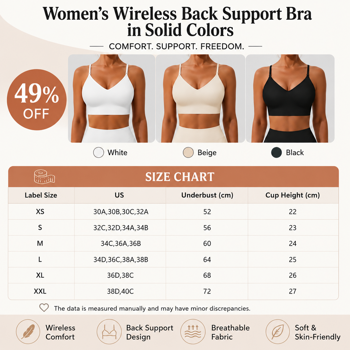 🔥🔥 Wireless Back‑less Solid‑Color Women's Bra