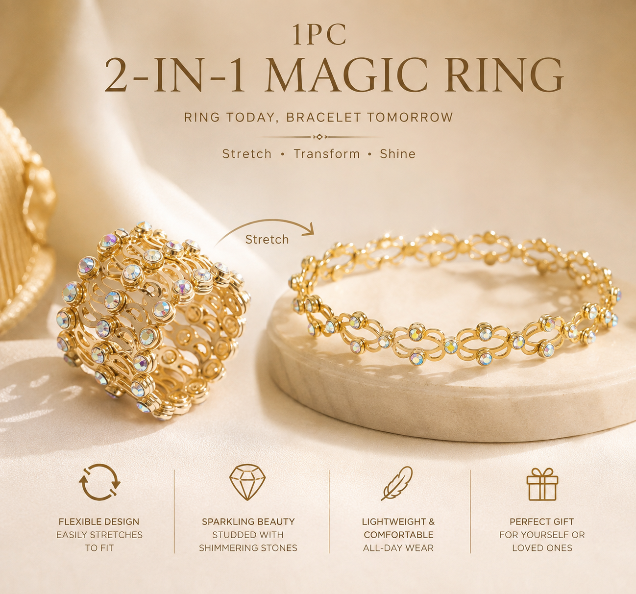 🔥💍2-in-1 Transforming Stretch Ring Bracelet – Two Elegant Looks in One