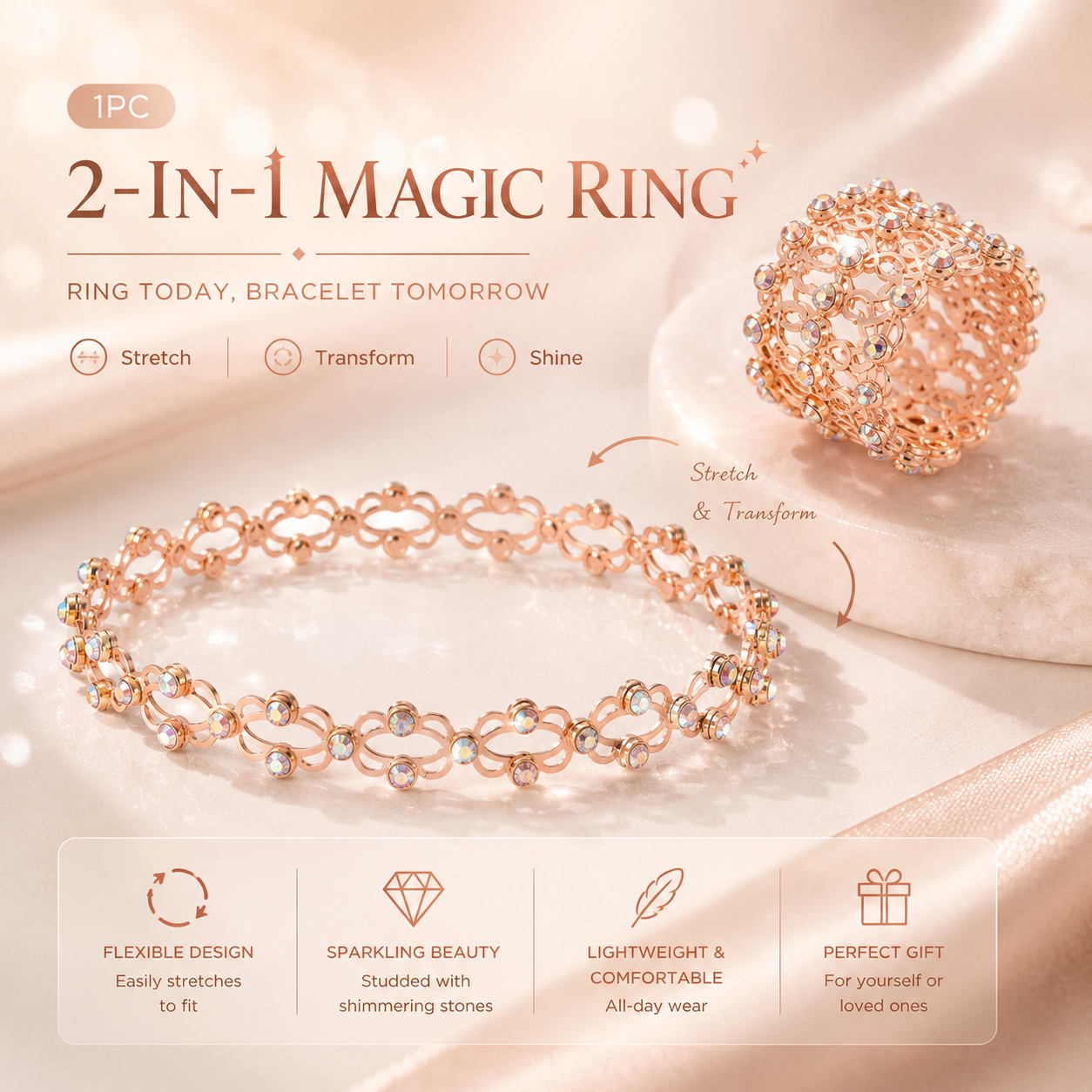 🔥💍2-in-1 Transforming Stretch Ring Bracelet – Two Elegant Looks in One