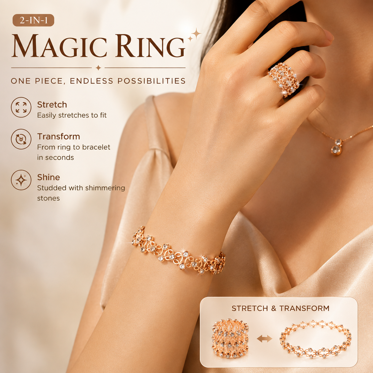 🔥💍2-in-1 Transforming Stretch Ring Bracelet – Two Elegant Looks in One