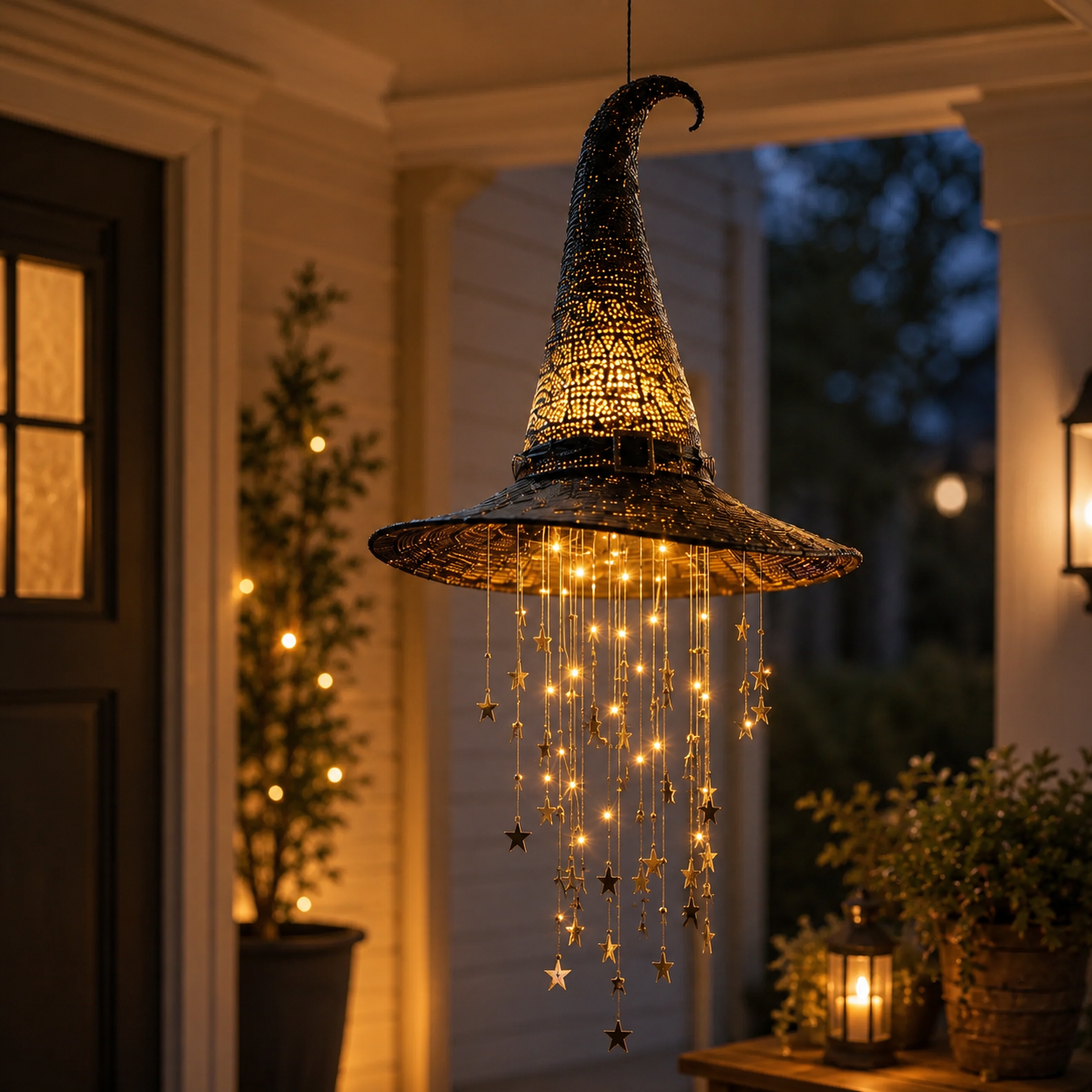 3 Pack Lighted Hanging Witch Hat Star Garland Halloween Decor