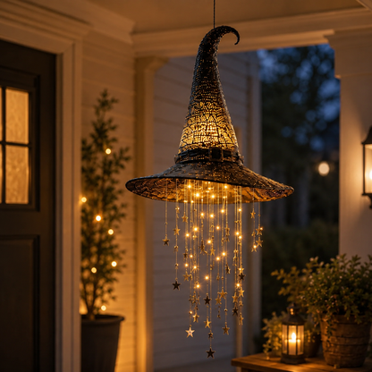 3 Pack Lighted Hanging Witch Hat Star Garland Halloween Decor