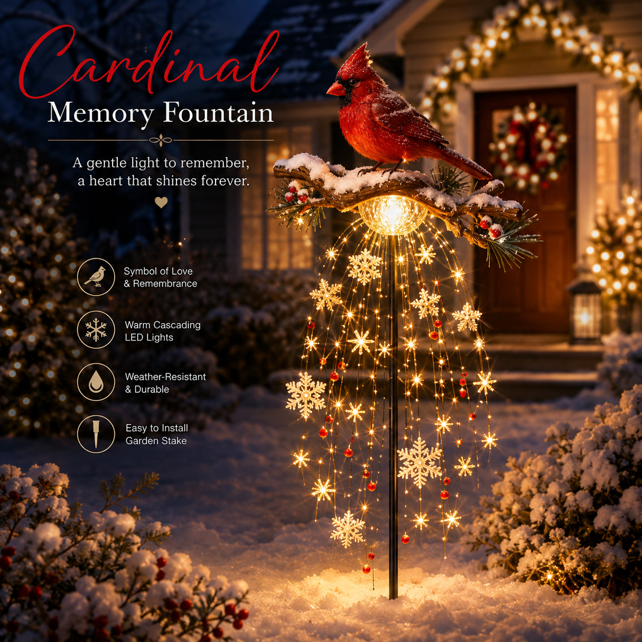 ❤️ Cardinal Memory Fountain – Lighted Christmas Remembrance Garden Decor