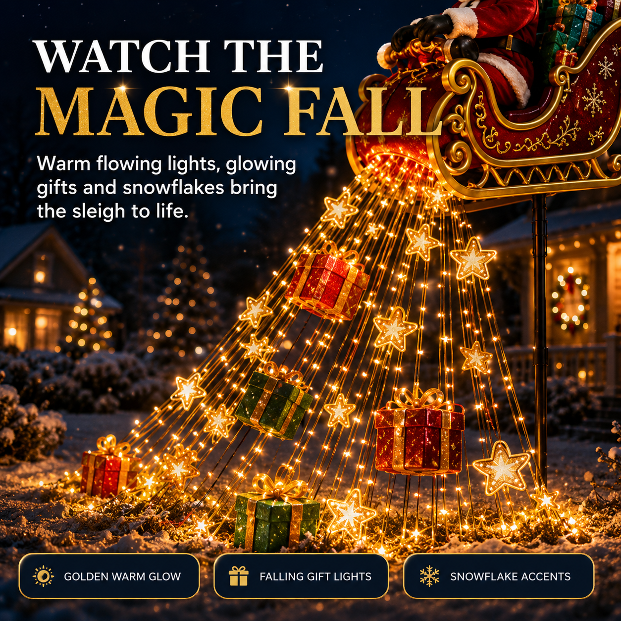 🎄🎅✨ 2026 New Santa’s Flying Sleigh Gift Cascade – Solar Christmas Garden Light