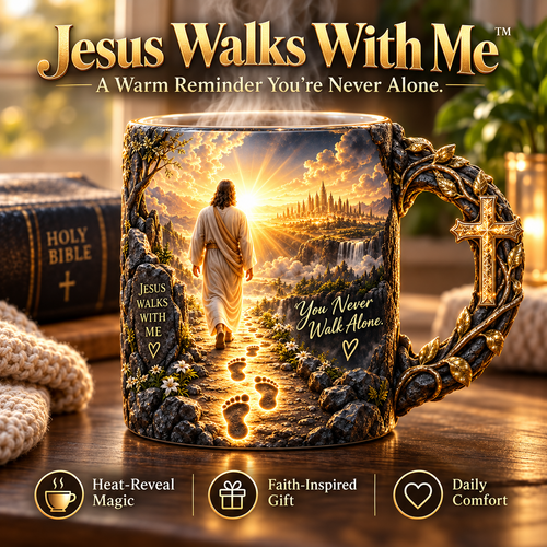 🔥Last Day 49% OFF🔥✝️ Jesus Walks With Me™ – Heat-Reveal Faith Mug | You Are Never Alone