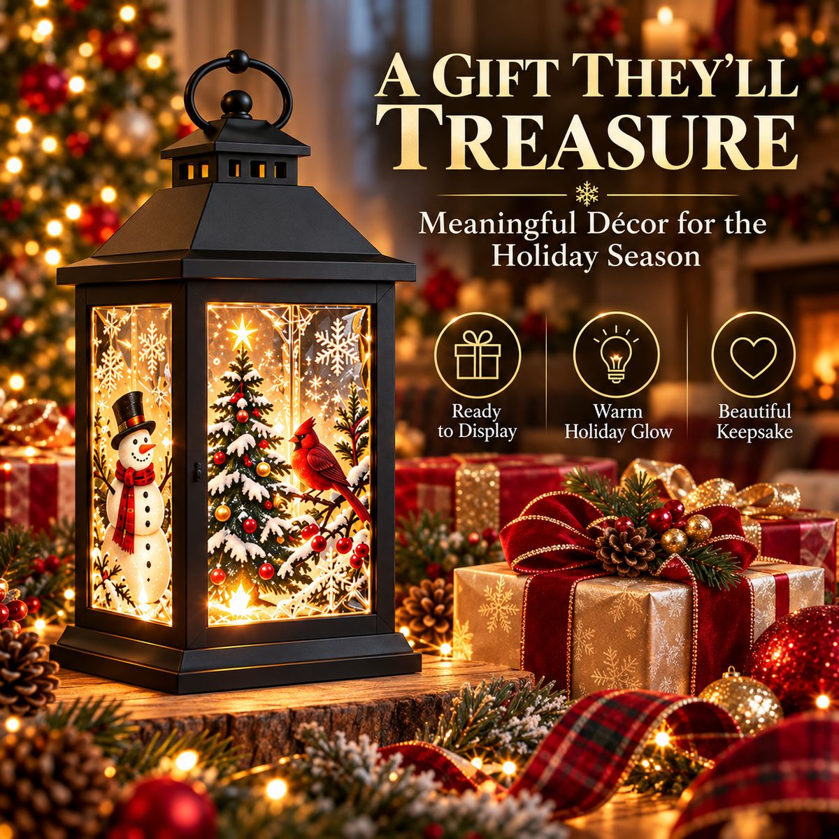Interchangeable Crystal Lantern – Light-Up Holiday Décor