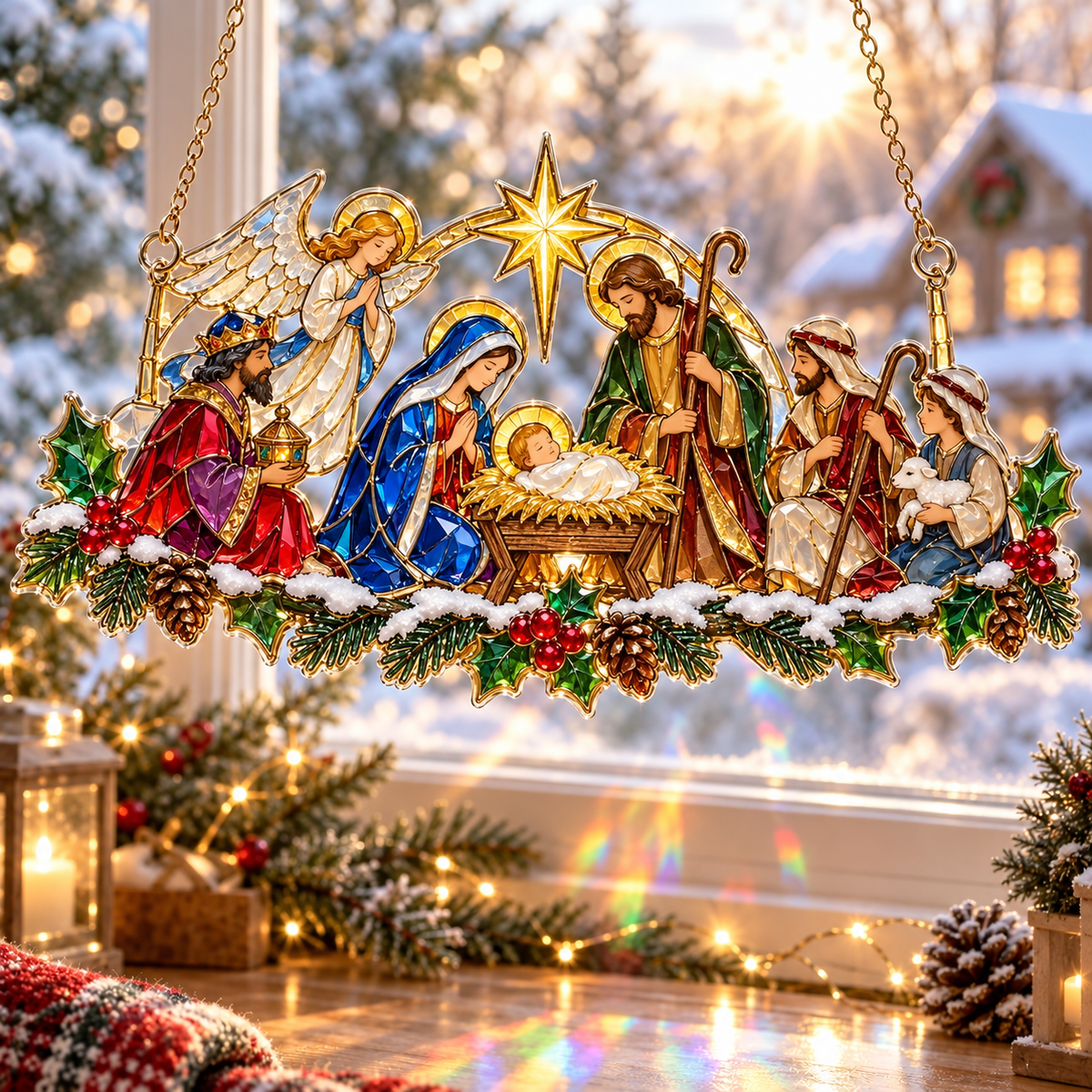 ✨ Whimsical Christmas Window Suncatchers – 11 Whimsical Stained-Glass Window Designs🎄
