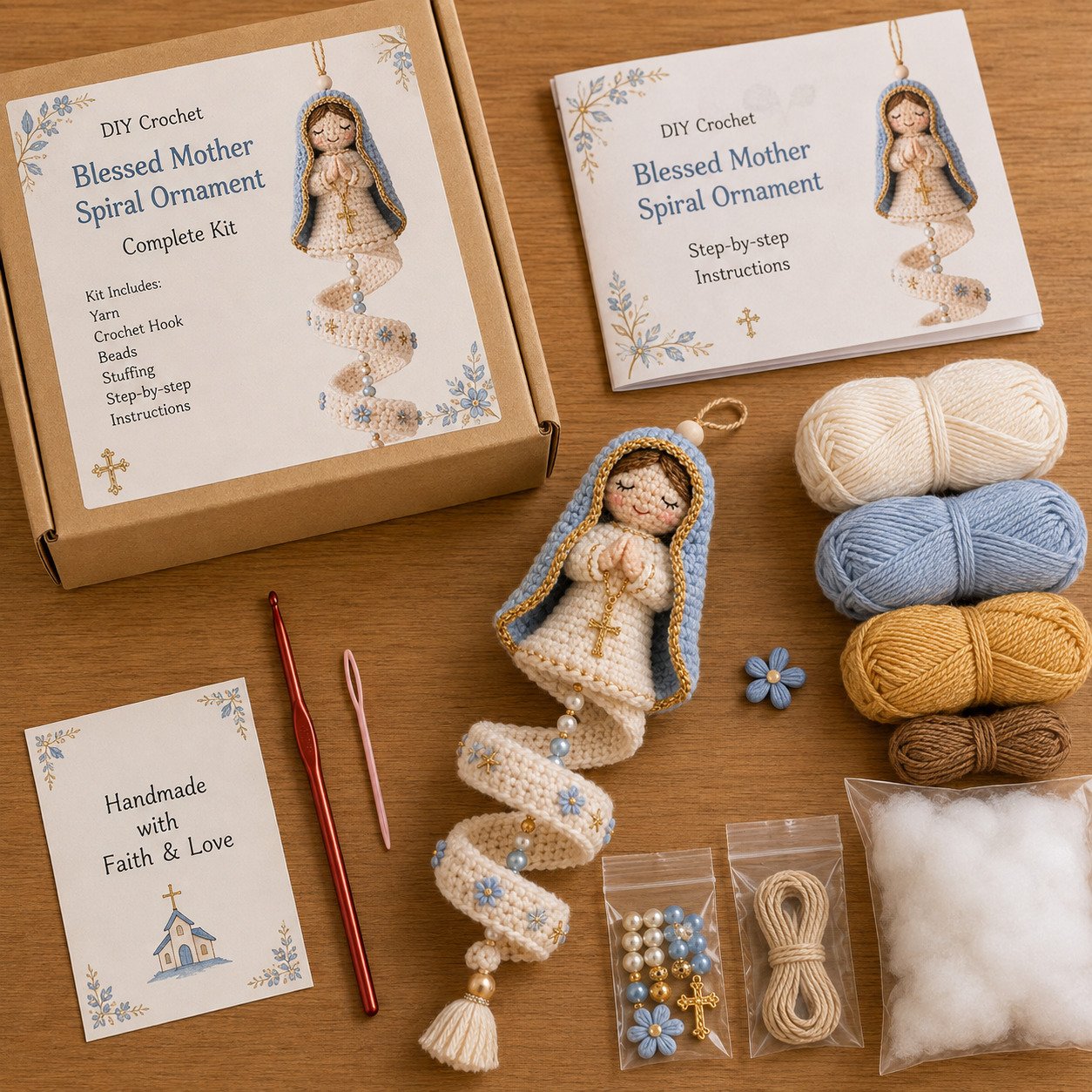 🔥LAST DAY 50% OFF - ✨ DIY Crochet Blessed Mother Spiral Hanging Ornament Kit – Handcraft a Heavenly Keepsake 🙏🧶