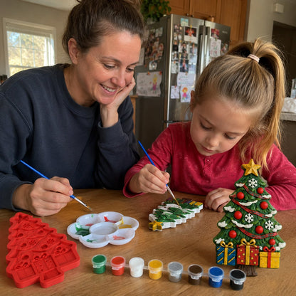 🎄 DIY Christmas Tree Mold & Paint Craft Kit | Reusable 3D Mold with 8 Acrylic Paints, 2 Brushes & Festive Detail Guide 🎨✨