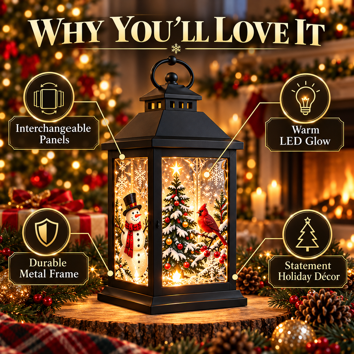 Interchangeable Crystal Lantern – Light-Up Holiday Décor