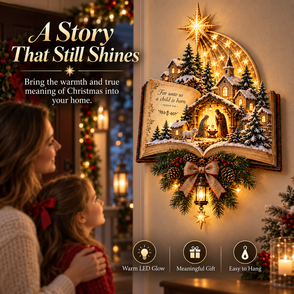✨Last Day 49% OFF✨✝️ A Story That Still Shines™ – Lighted Nativity Christmas Wall Decor✨🎄