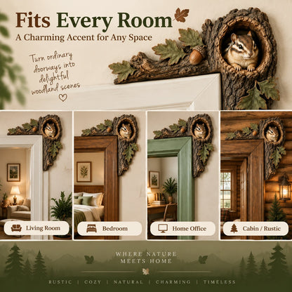 🐿️🌿Chipmunk Tree Hollow Door Topper | Woodland Animal Doorway Decor For Cozy Nature Homes