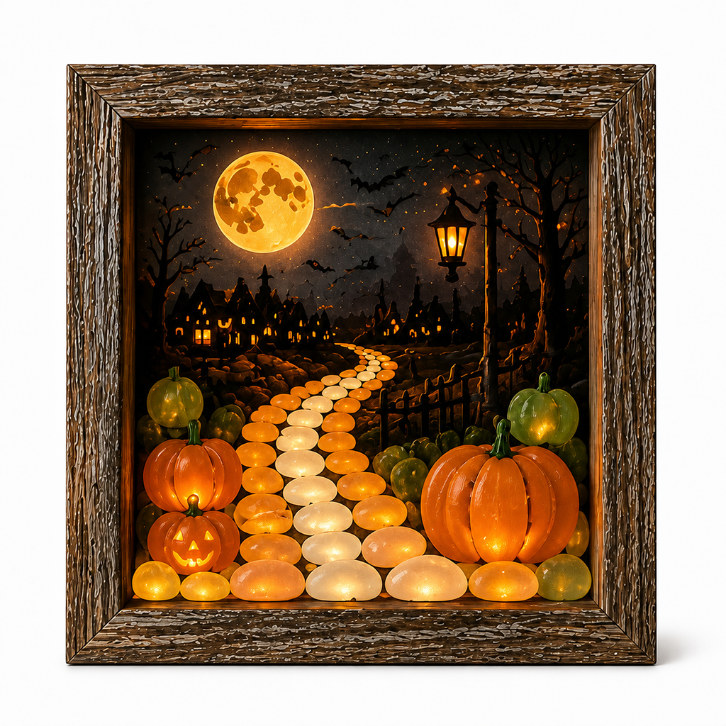 Spooky-Cute Halloween Sea Glass Shadow Box Light