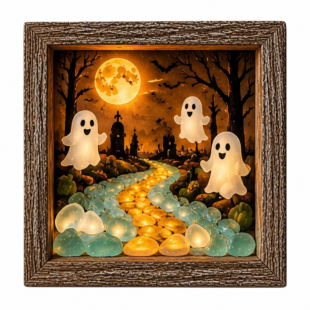 Spooky-Cute Halloween Sea Glass Shadow Box Light