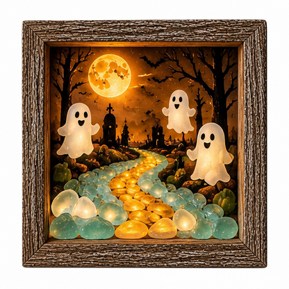 Spooky-Cute Halloween Sea Glass Shadow Box Light