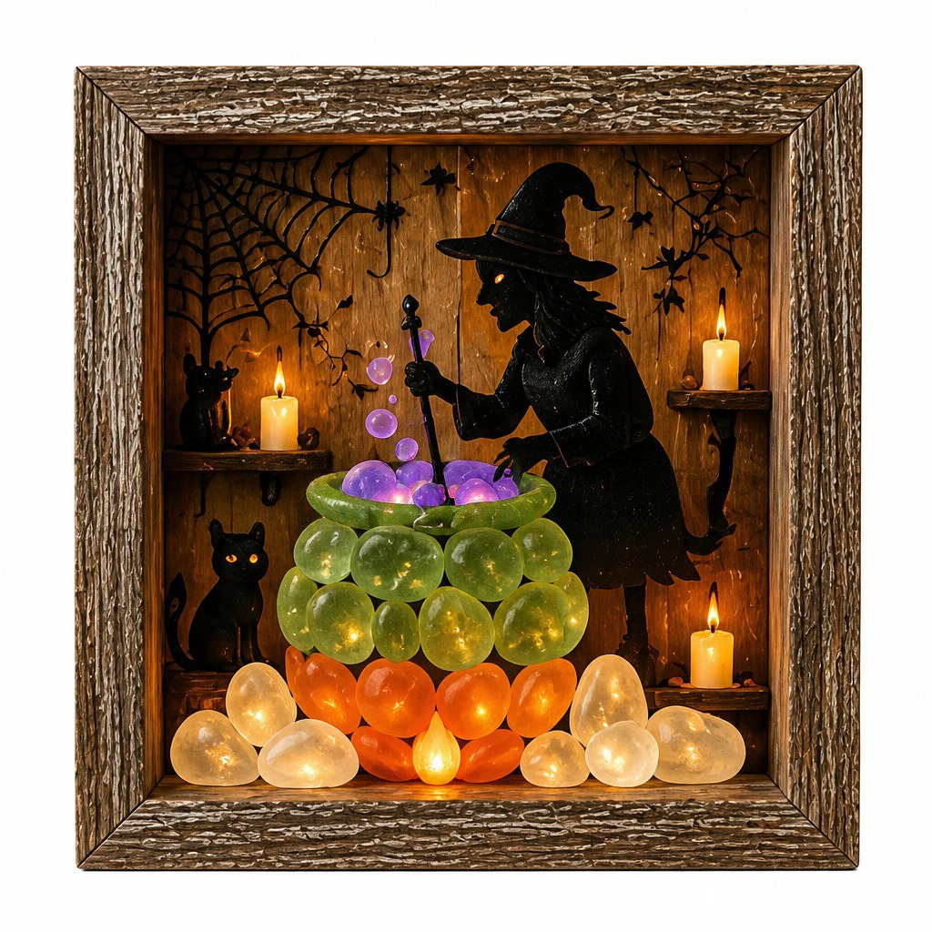 Spooky-Cute Halloween Sea Glass Shadow Box Light