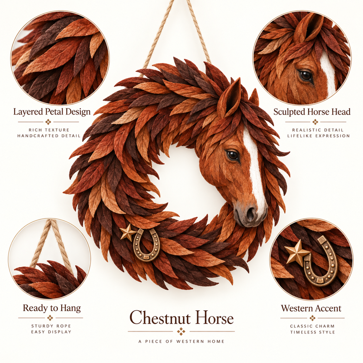 🐴🤎Rustic Horse Head Wreath – Western Farmhouse Wall & Door Decor🎁